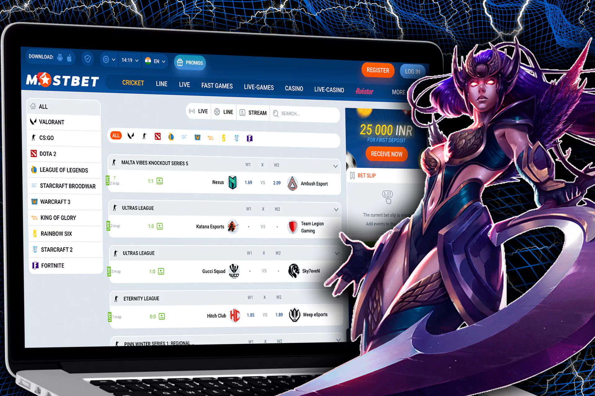 Esports, cybet and virtual sports at Mostbet India.