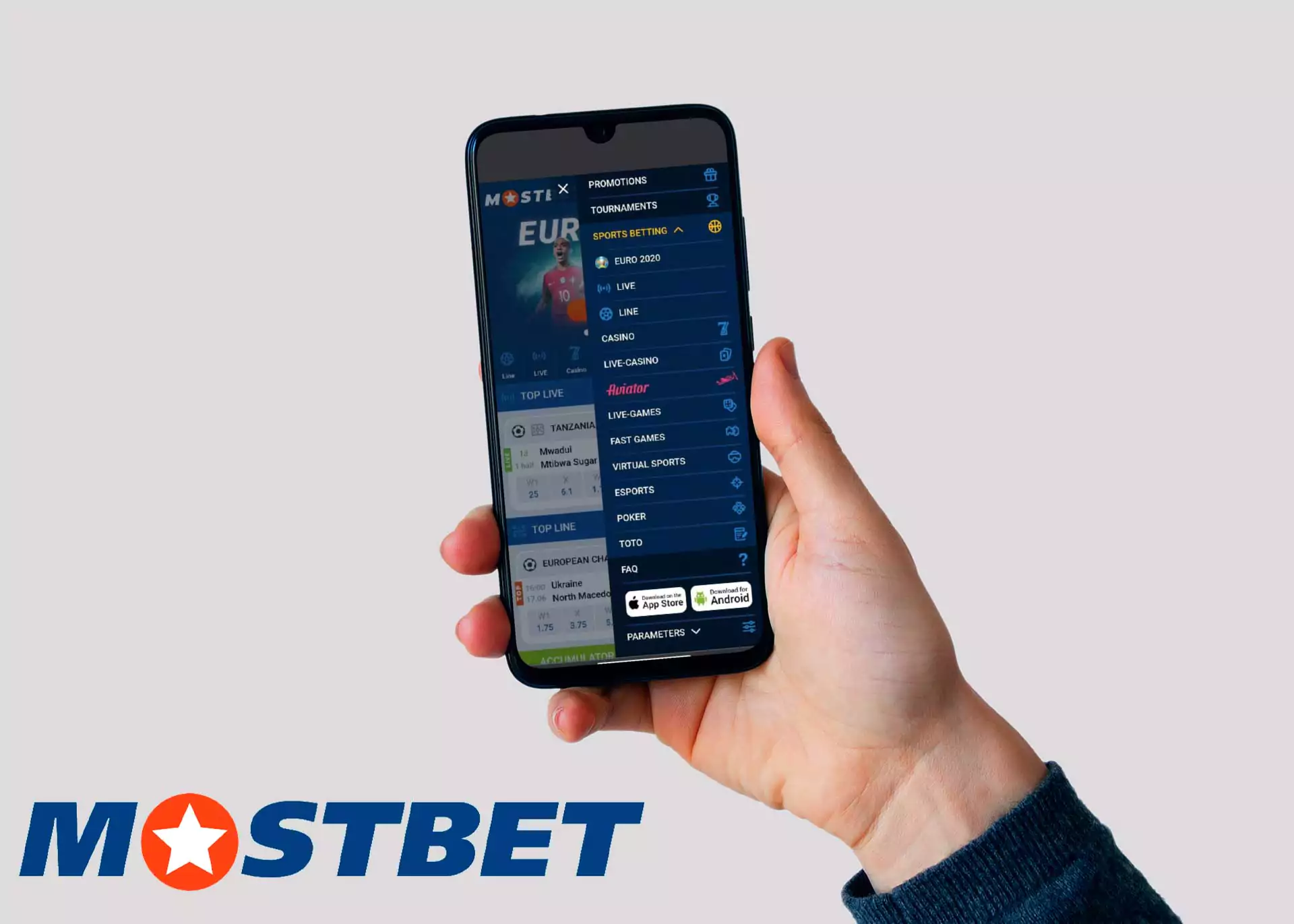 Select the Android version and start downloading the Mostbet app.