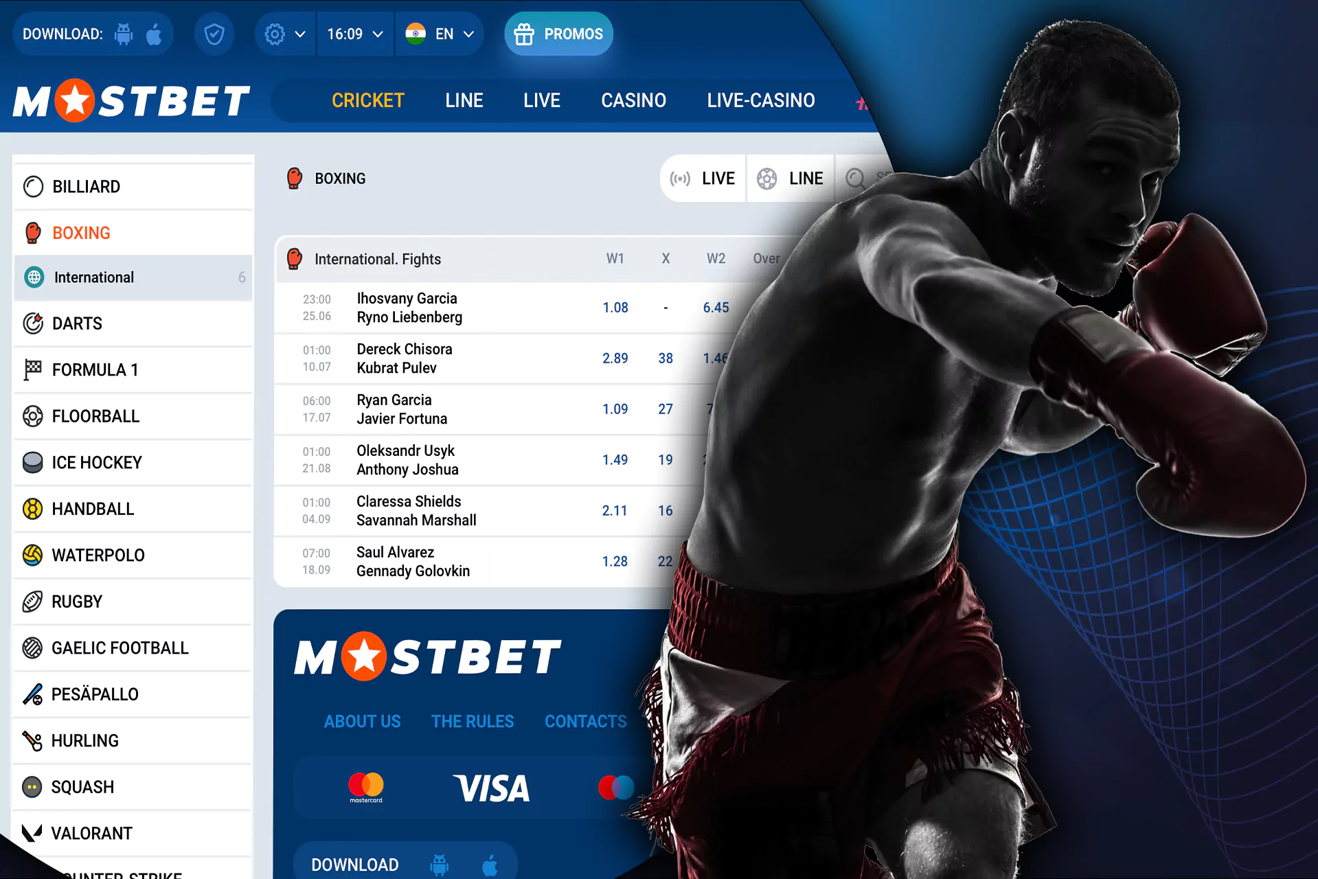 Boxing betting at Mostbet.