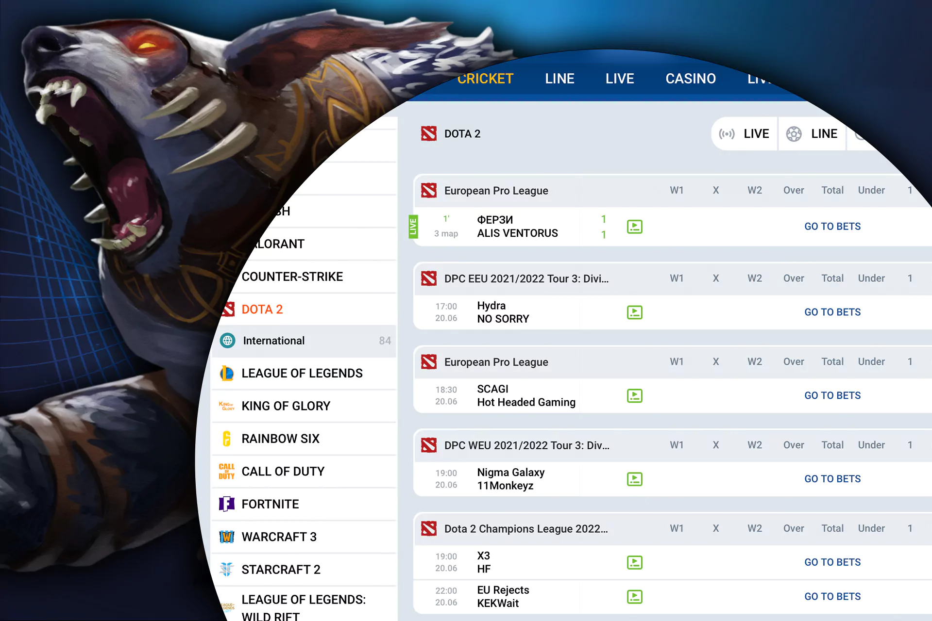Dota 2 betting at Mostbet: european and world championships.