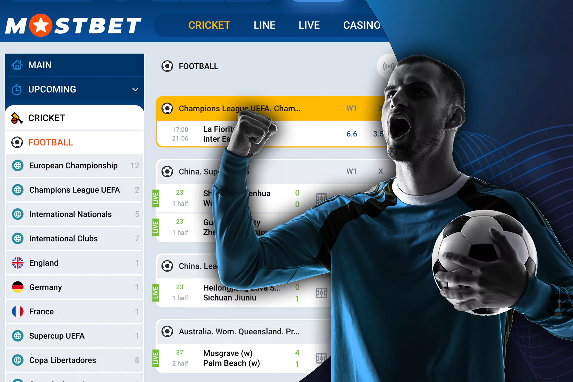 Football betting at Mostbet: championships and leagues.