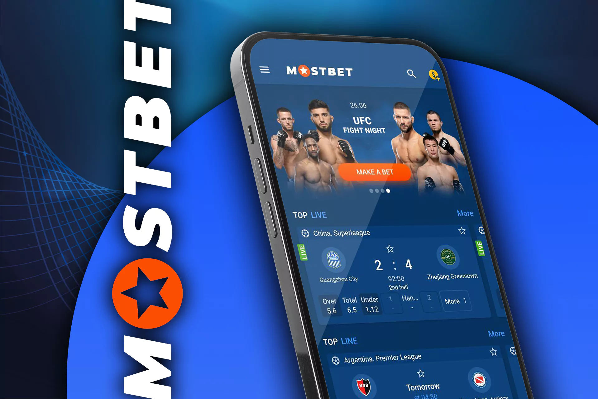 Modern app of Mostbet for make bets.