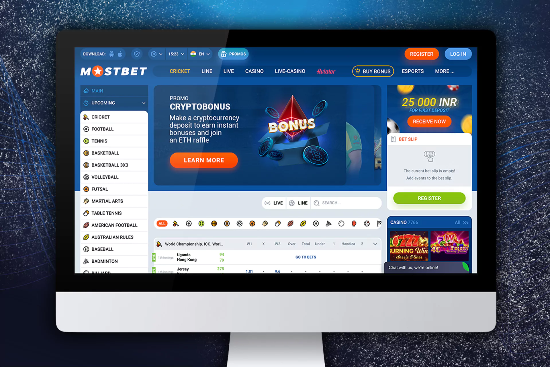 PC version of Mostbet website.