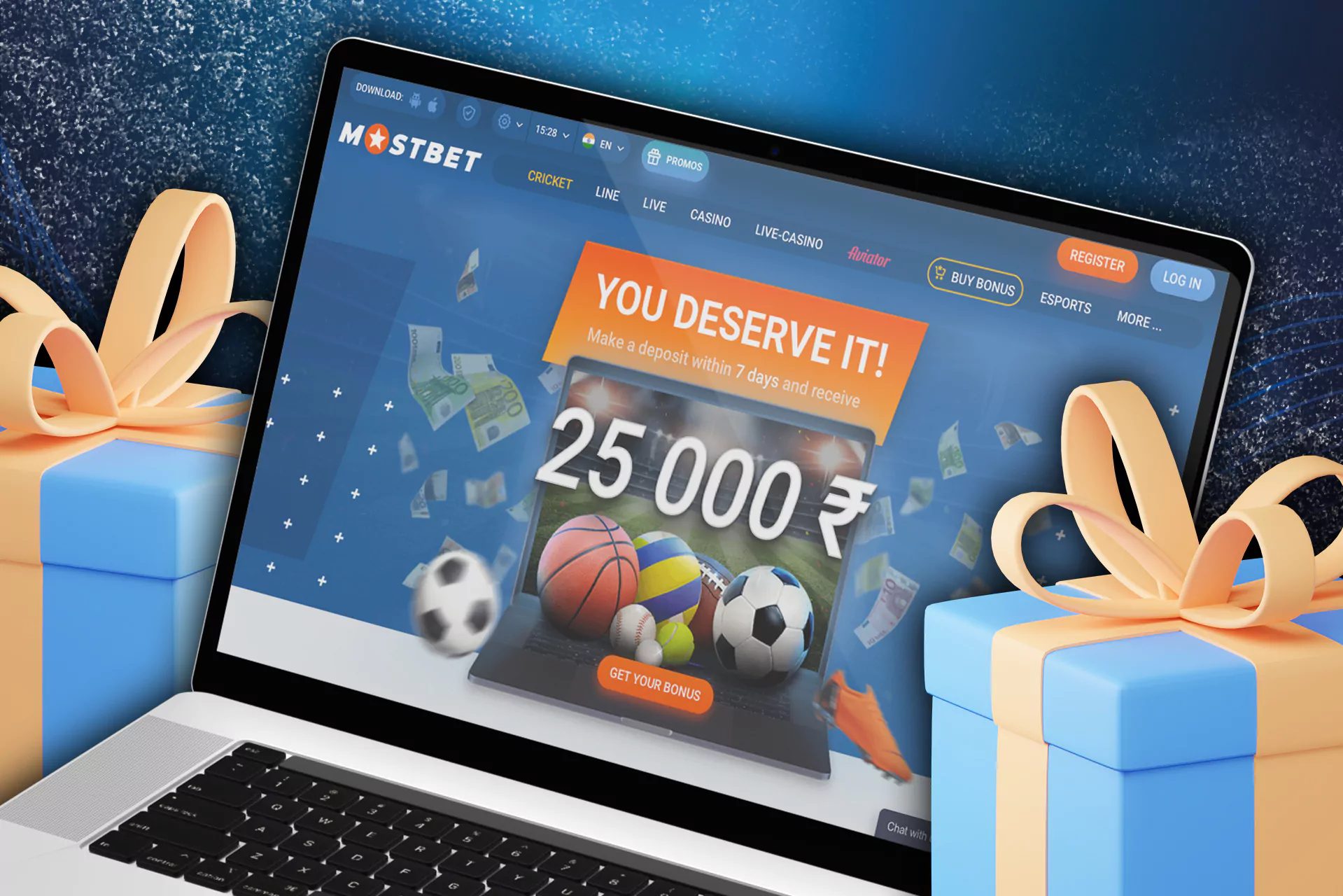 Get your bonus of 25,000 INR for sports betting.