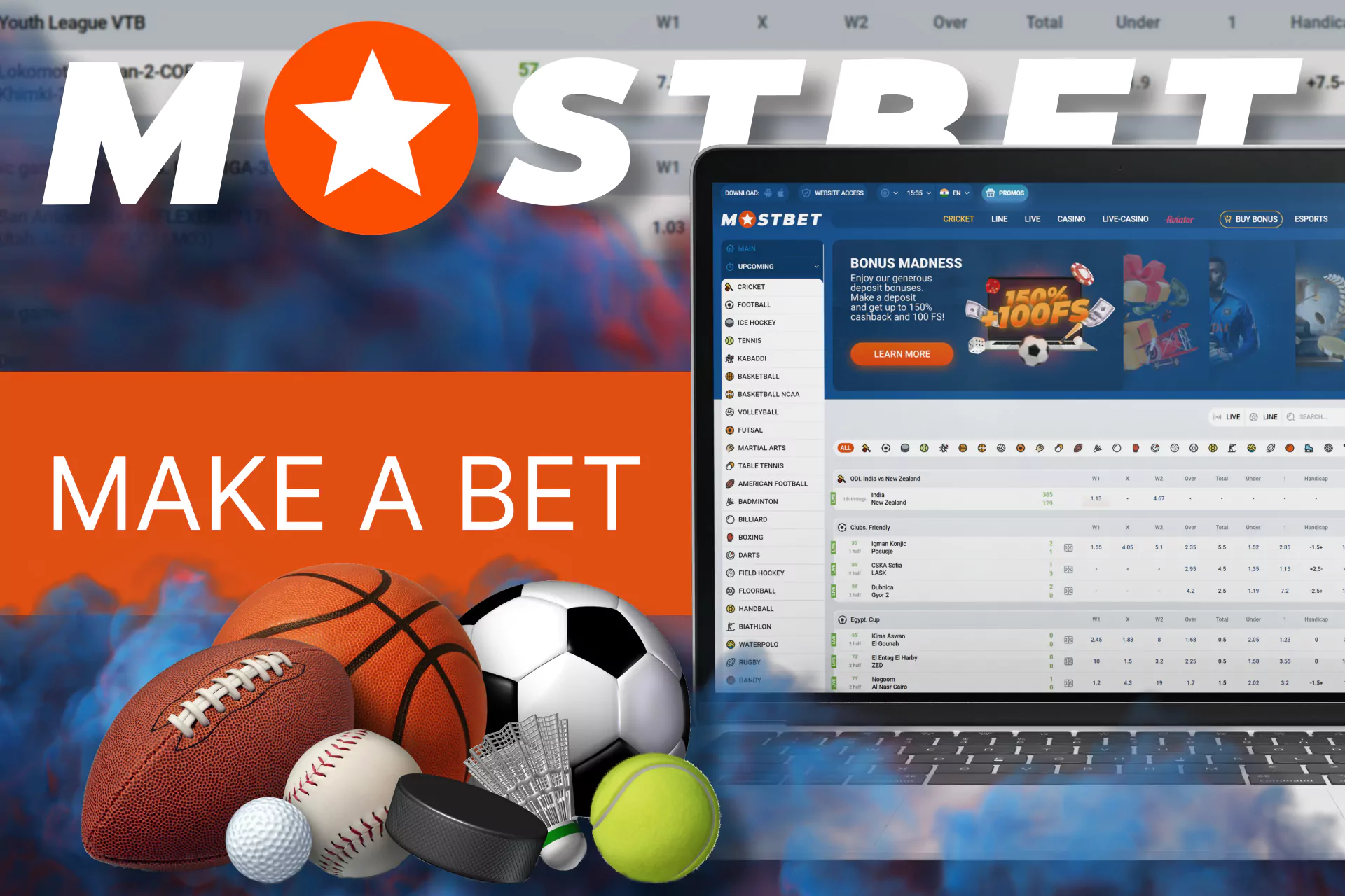 At Mostbet you can bet on matches and tournaments of absolutely different sports.