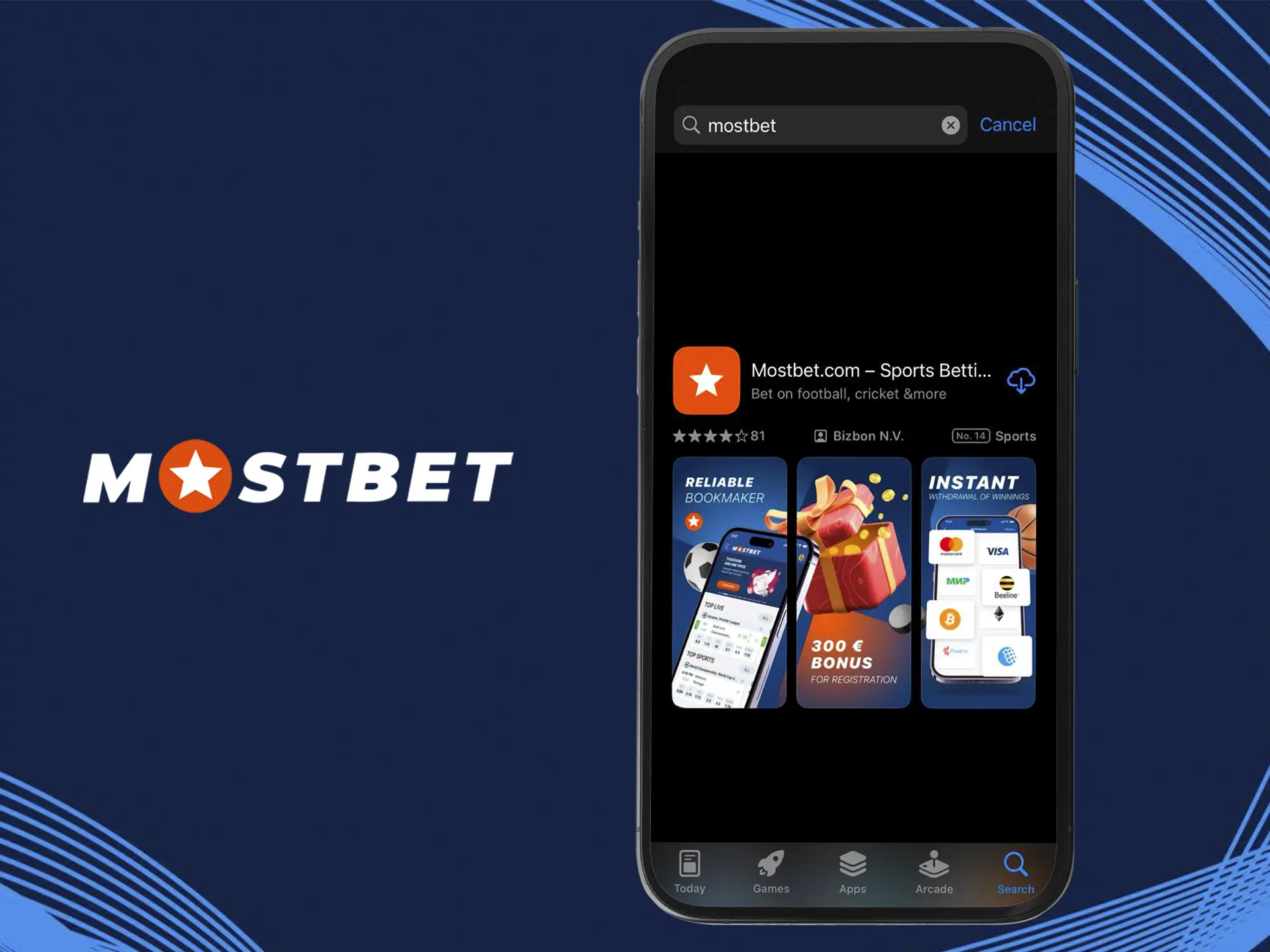 Select Mostbet from the list of apps found.