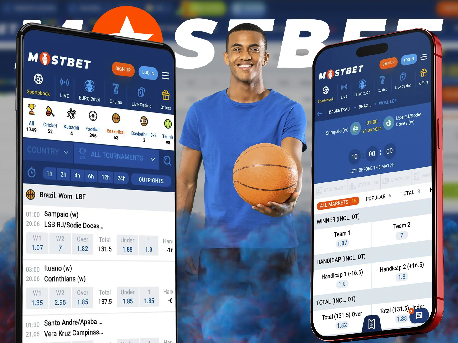 Download the Mostbet app to always be able to place a quick bet on basketball.
