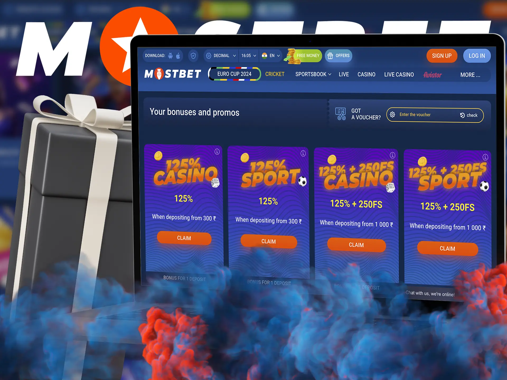 Complete a simple registration and you'll have access to the best bonuses from Mostbet Casino.
