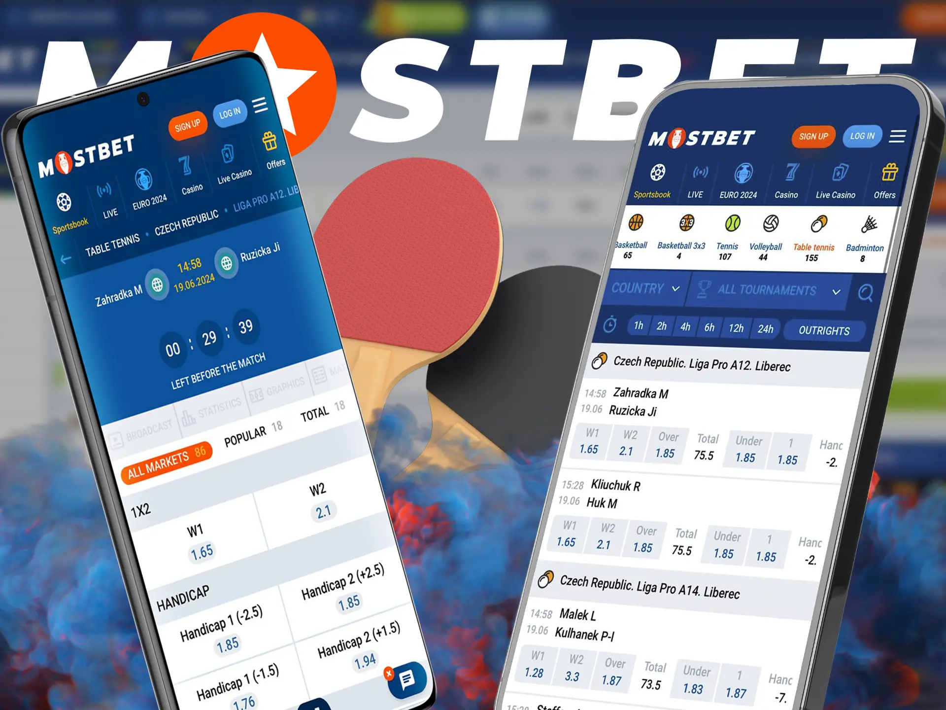 Use the Mostbet mobile app to have quick access to betting on the best table tennis events.