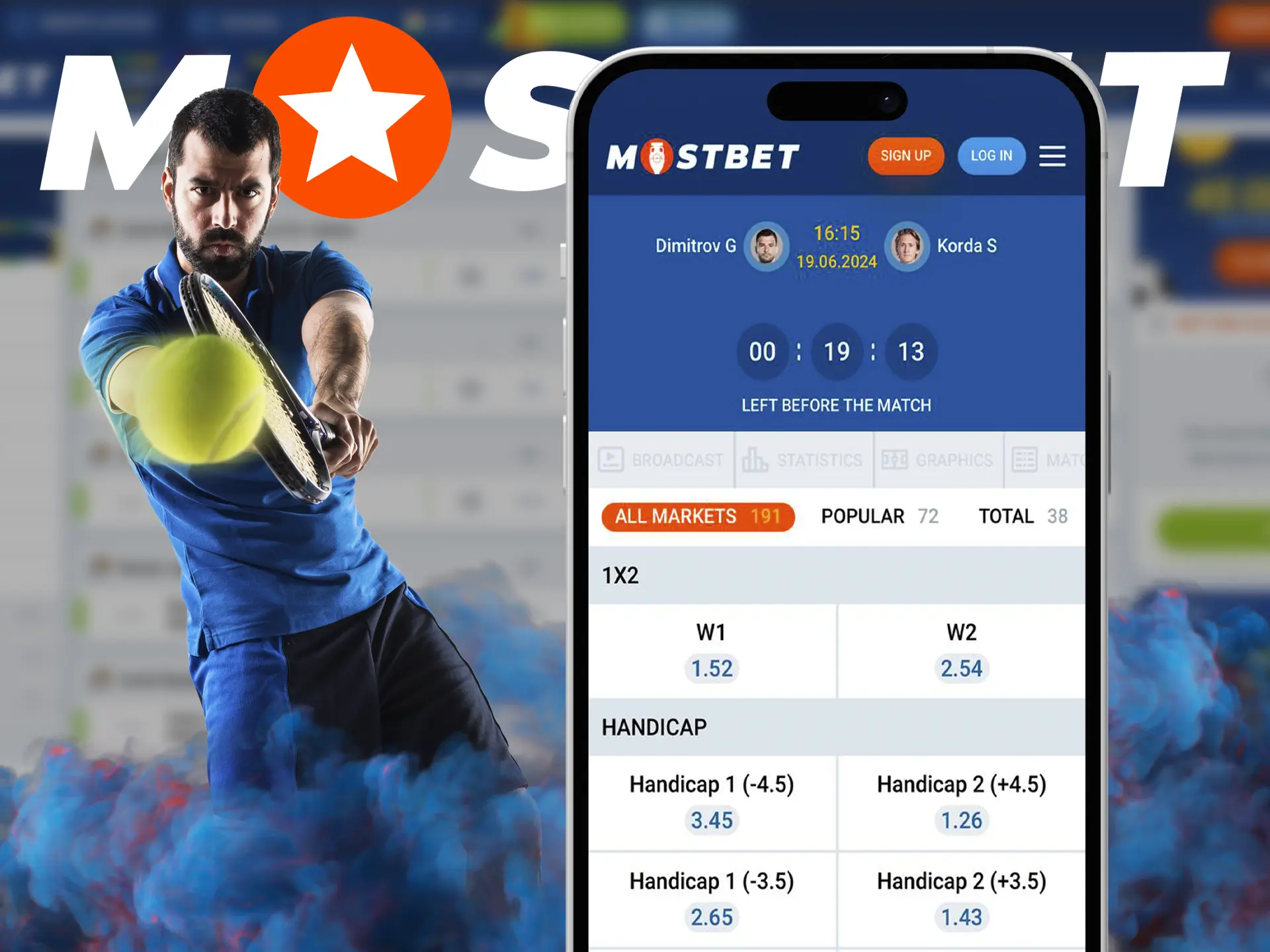 Use the Mostbet app not to miss an important moment and instantly bet on tennis.