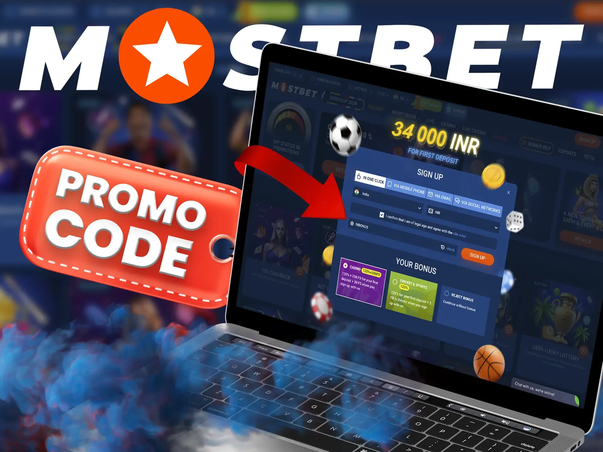Study the detailed instructions on how to add a promo code to your personal Mostbet casino account.