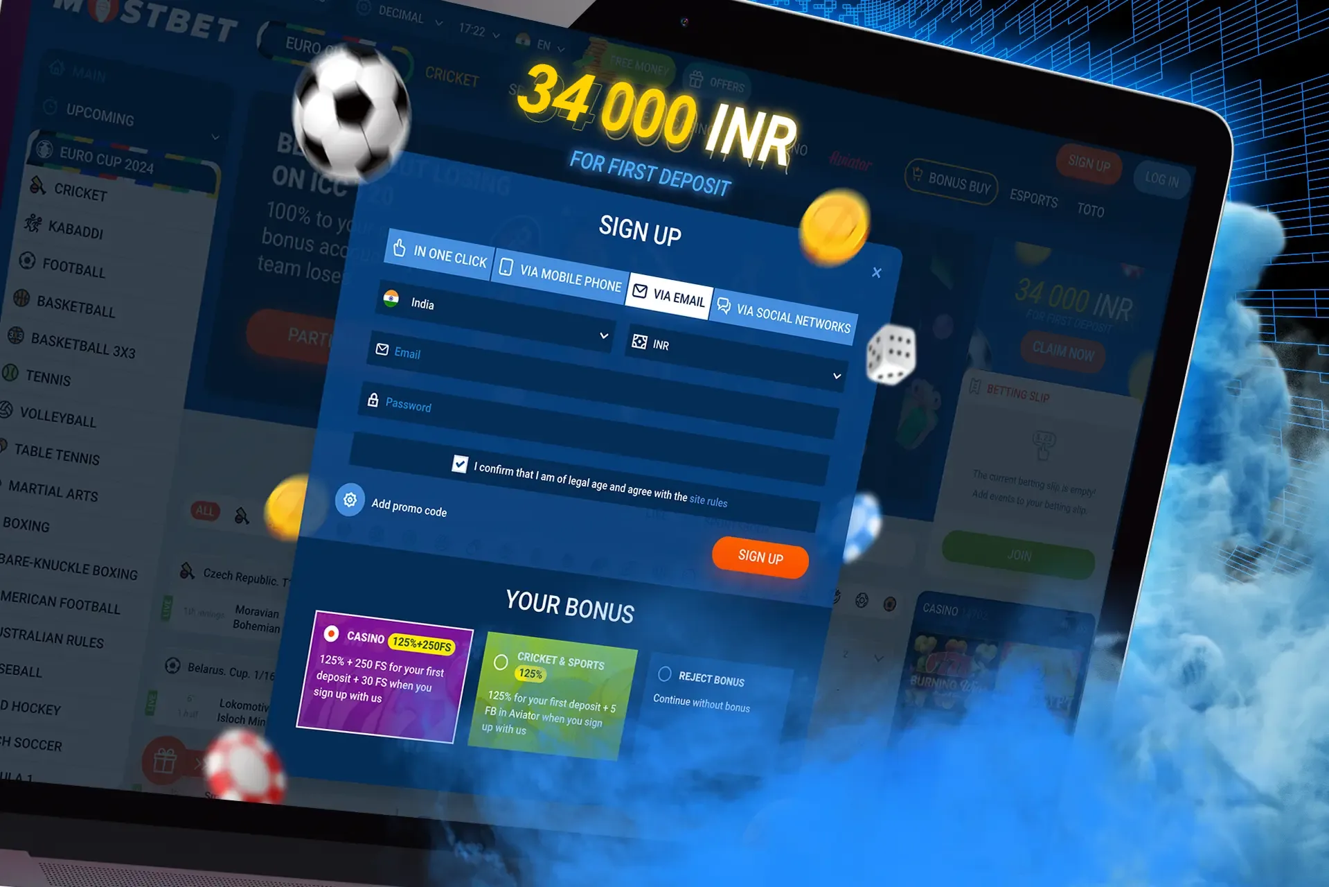 Don't forget to confirm the email on your mail after registering at Mostbet Casino.