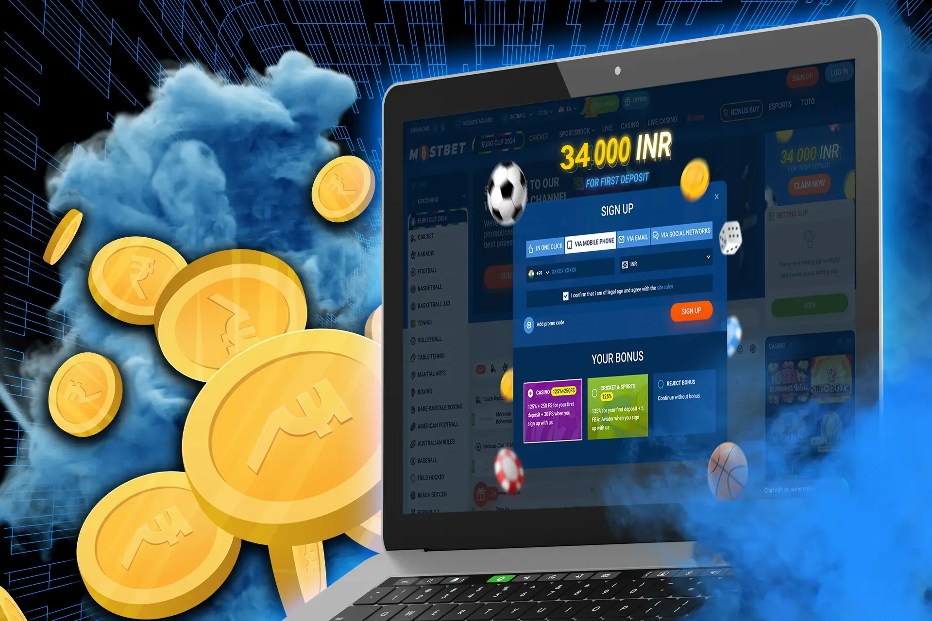Register at Mostbet Casino using your mobile phone number.