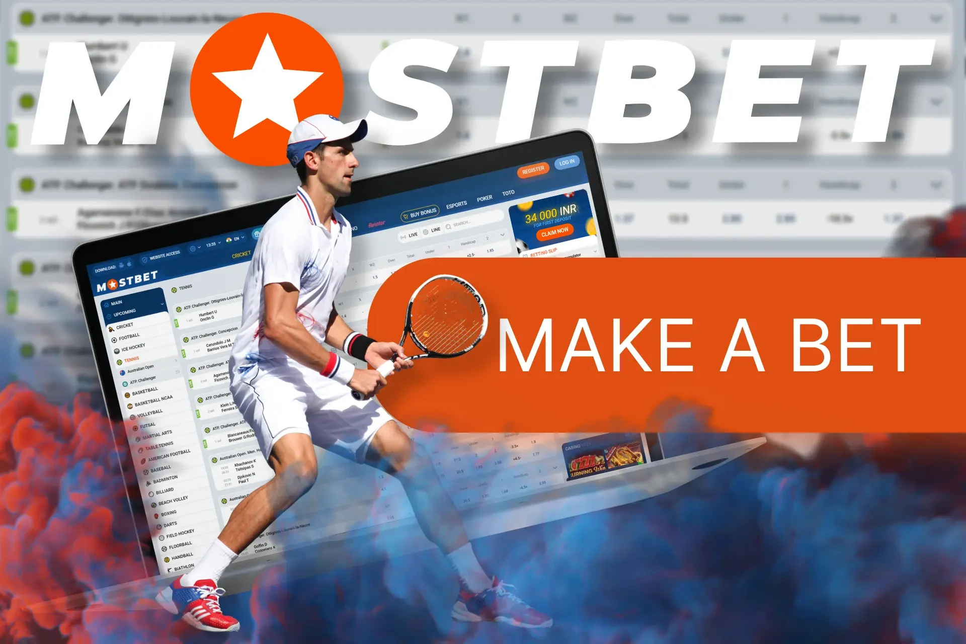 Every tennis fan will be able to place a bet at Mostbet bookmaker right after a simple registration.